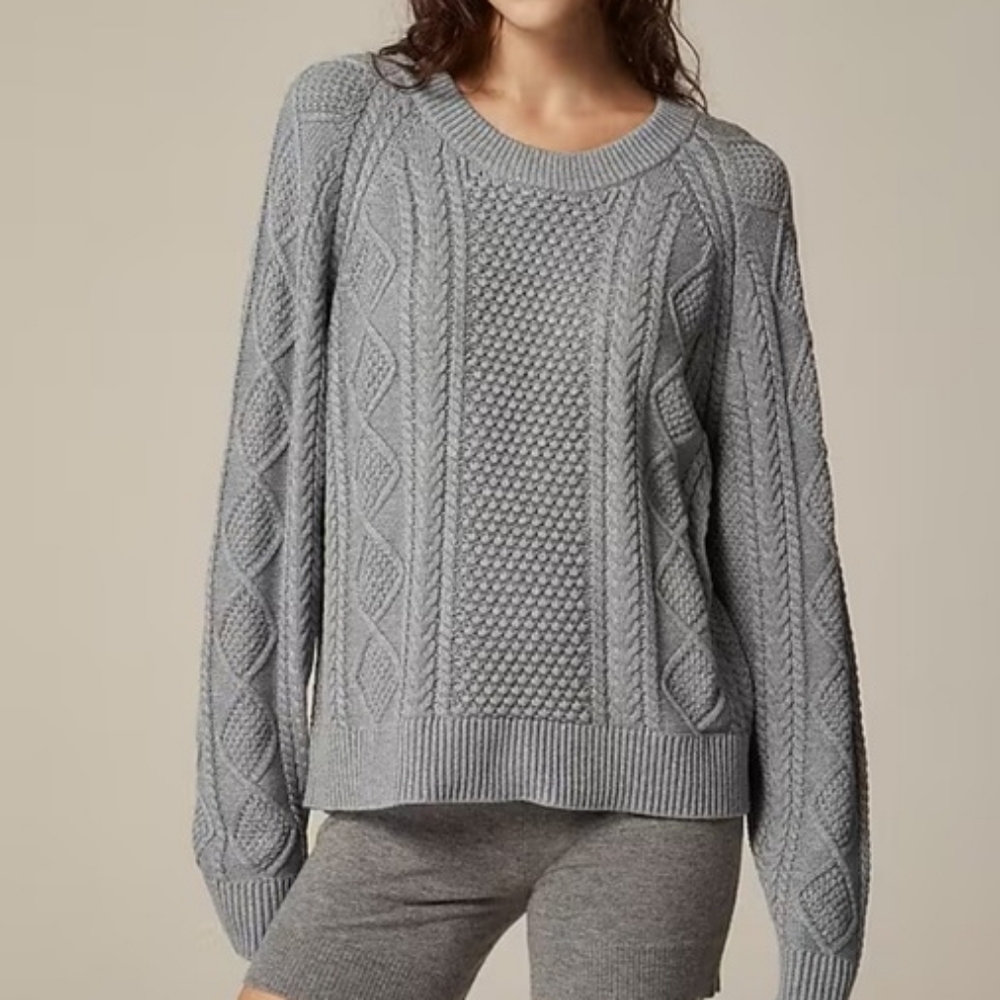 J. Crew Cotton Cable-Knit Crewneck Sweater In Gray - Women's Size S